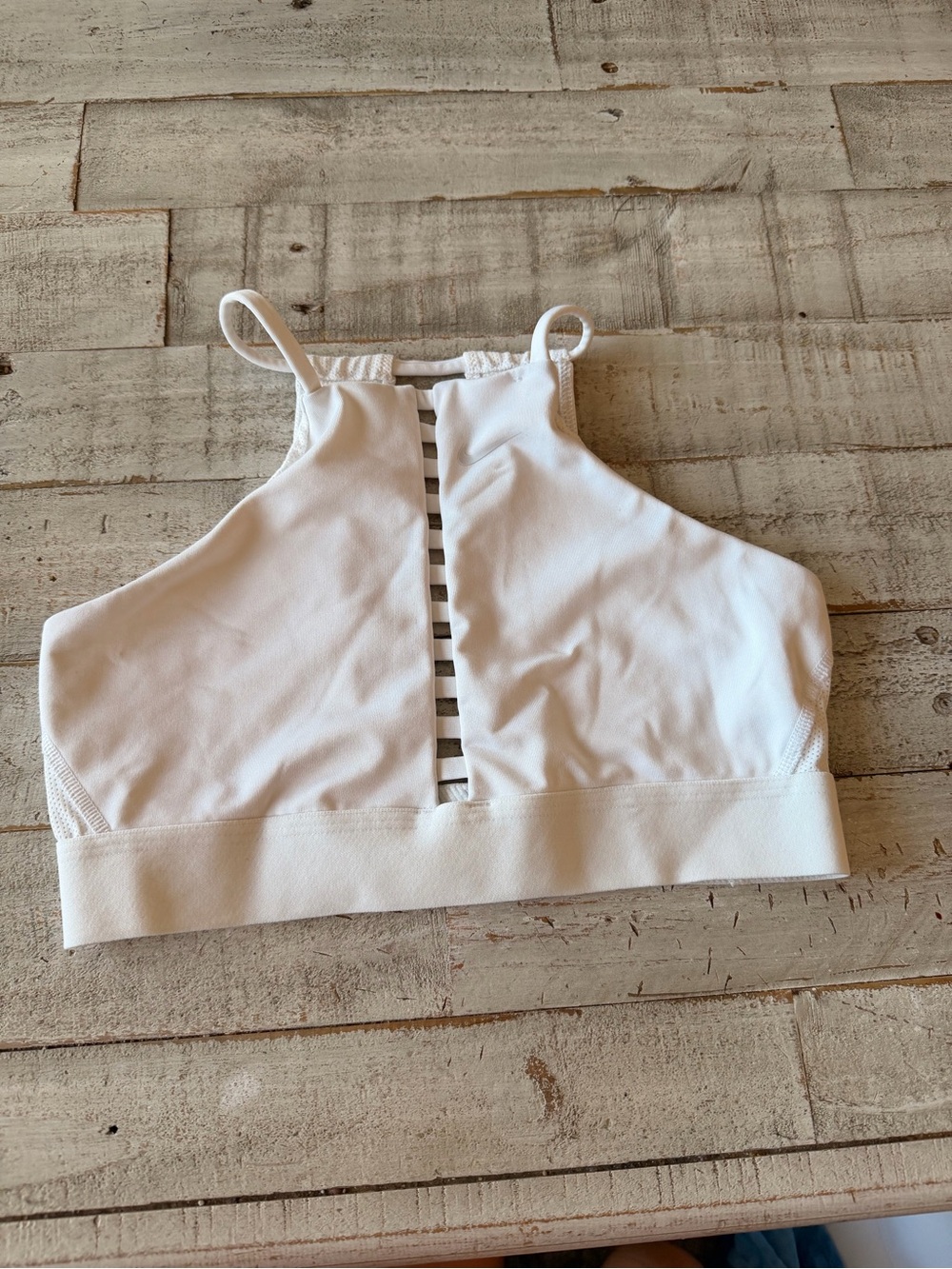 Nike White High-Neck Strappy Sports Bra
